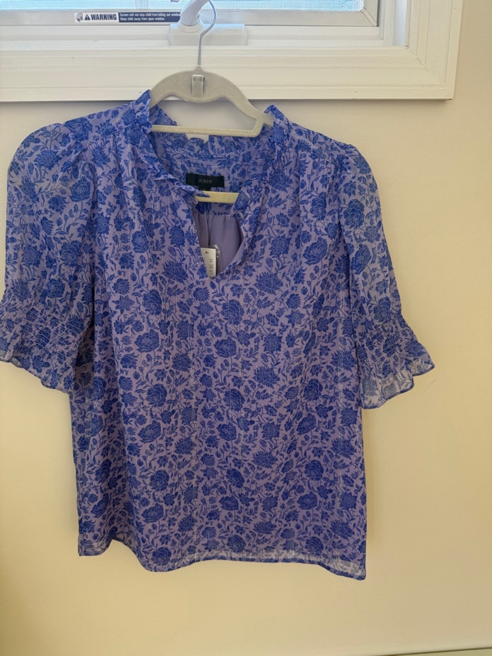 J Crew Floral Purple Short Sleeve Blouse, size Small
